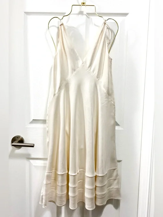 Club Monaco Romantic Silk Ivory Knee-Length Dress with Shoulder Ties - Picture 2 of 4